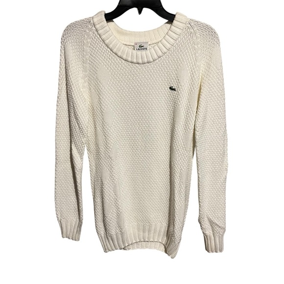 Lacoste Sweaters - Lacoste Womens Cotton Embroidered Logo Detail Tight-Knit Sweater Cream Size 38